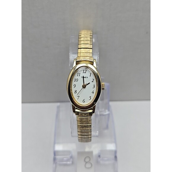 Timex Cavatina Gold Tone Oval Womens Quartz Watch Stretch Band New Battery Dress - Picture 1 of 11